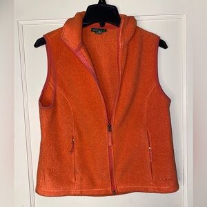 L.L. Bean Women's Orange Fleece Vest Small Reg Outdoor Full Zip Hiking